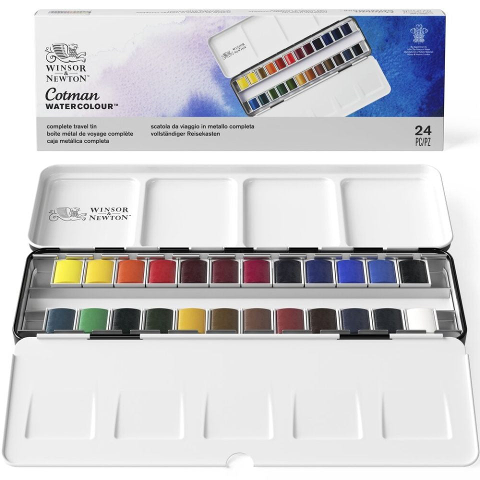 W&N Cotman Watercolour - Complete Travel Tin of 24 Half Pans